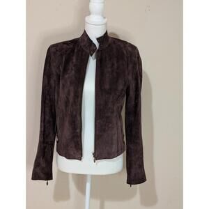 Brown 100% Leather Contexi Size 4 Motorcycle Jacket Zip Front